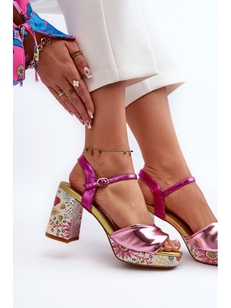 Women's Flower Print Stiletto Sandals D&A CR980 Pink