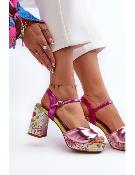 Women's Flower Print Stiletto Sandals D&A CR980 Pink
