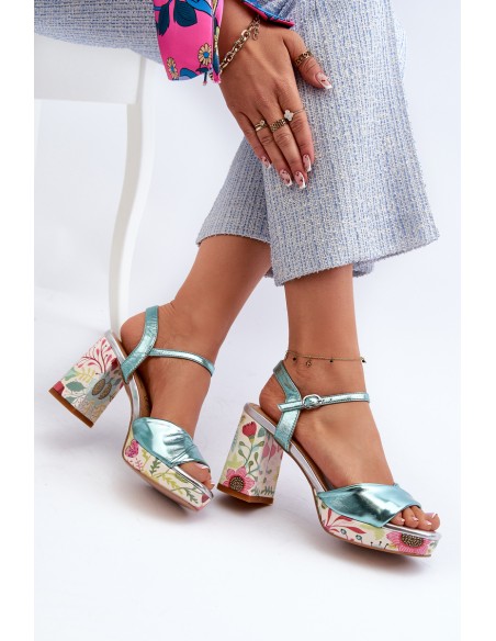Women's Sandals with Flower Pattern D&A CR980 Blue
