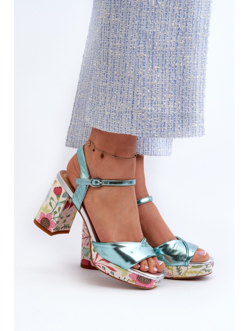 Women's Sandals with Flower Pattern D&A CR980 Blue