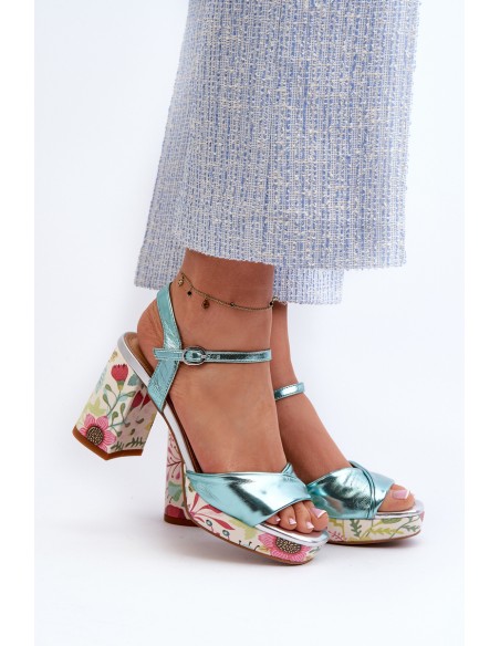 Women's Sandals with Flower Pattern D&A CR980 Blue