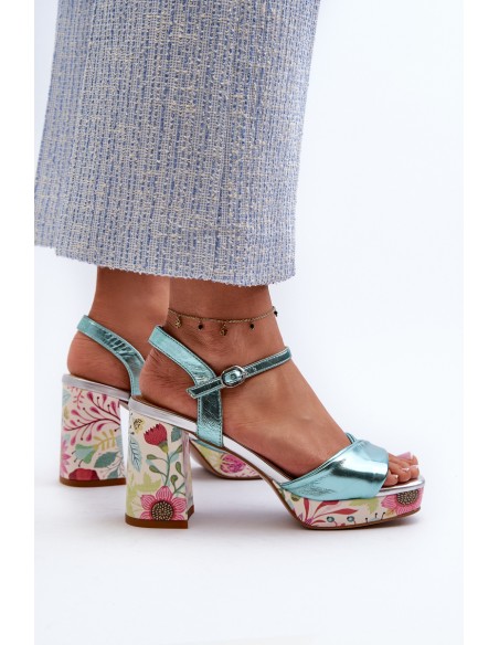Women's Sandals with Flower Pattern D&A CR980 Blue