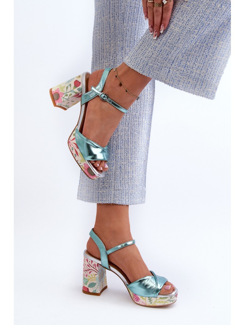 Women's Sandals with Flower Pattern D&A CR980 Blue