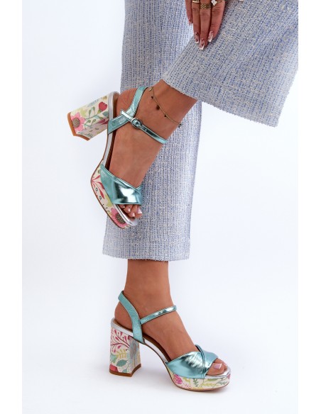 Women's Sandals with Flower Pattern D&A CR980 Blue