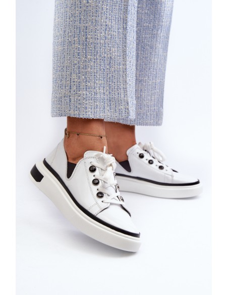 White Leather Women's Lacquered Sneakers D&A LR535
