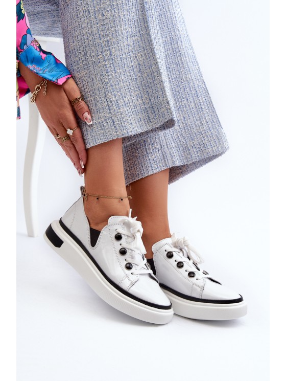 White Leather Women's Lacquered Sneakers D&A LR535 2