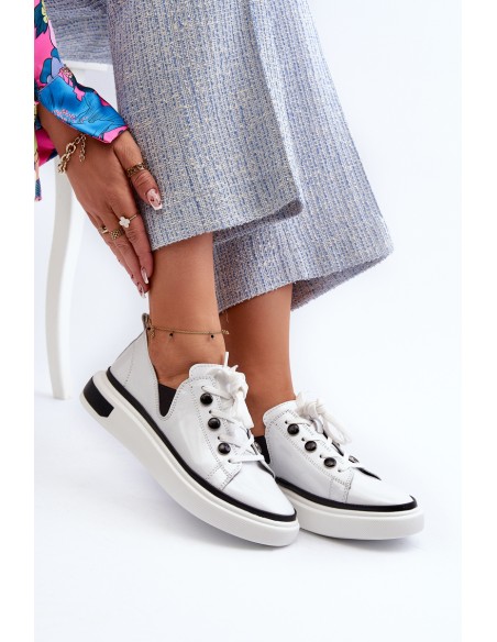 White Leather Women's Lacquered Sneakers D&A LR535