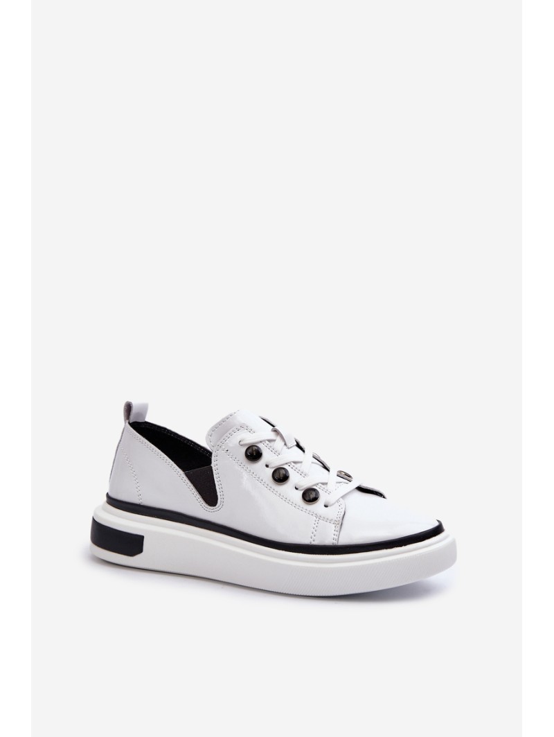 White Leather Women's Lacquered Sneakers D&A LR535