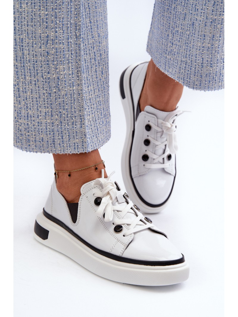 White Leather Women's Lacquered Sneakers D&A LR535