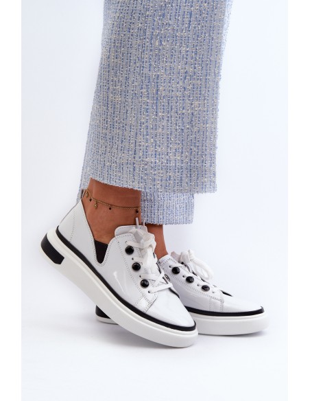 White Leather Women's Lacquered Sneakers D&A LR535