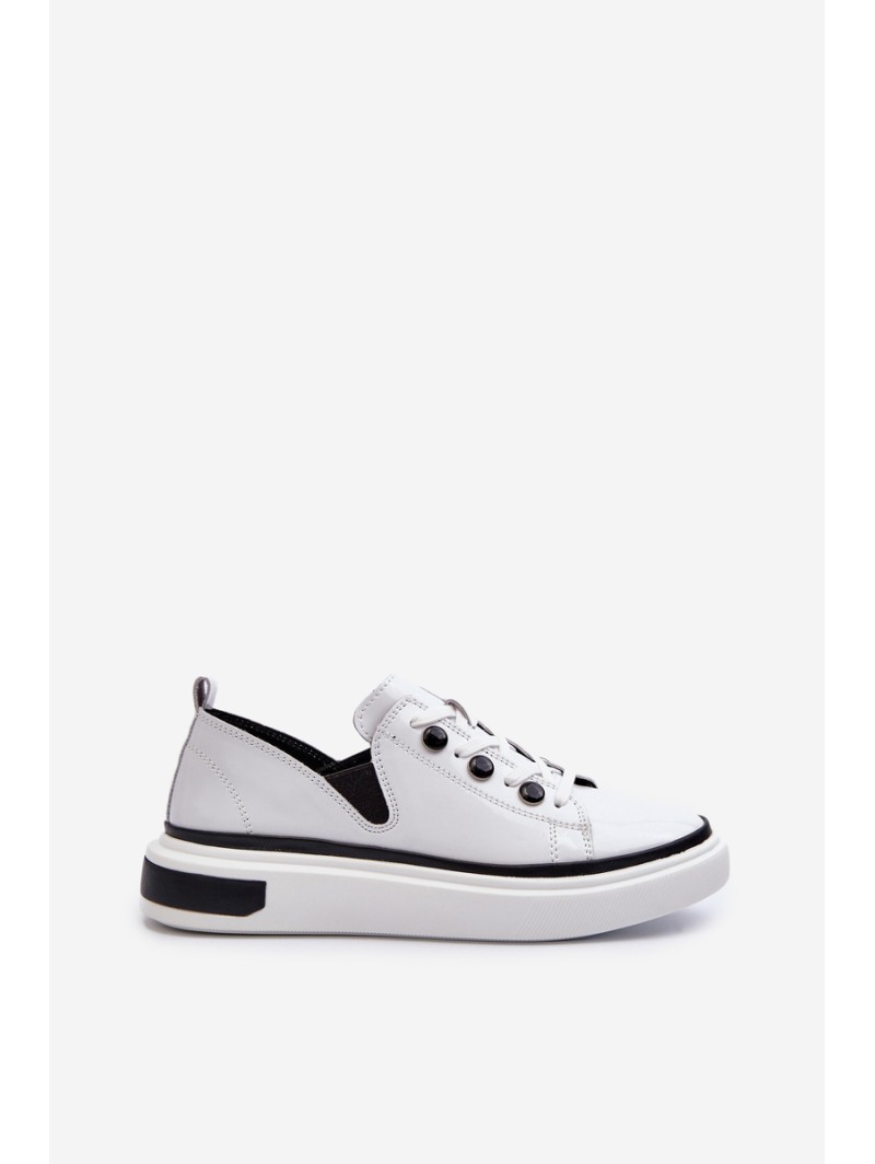 White Leather Women's Lacquered Sneakers D&A LR535