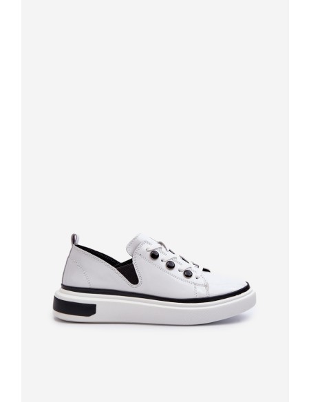 White Leather Women's Lacquered Sneakers D&A LR535