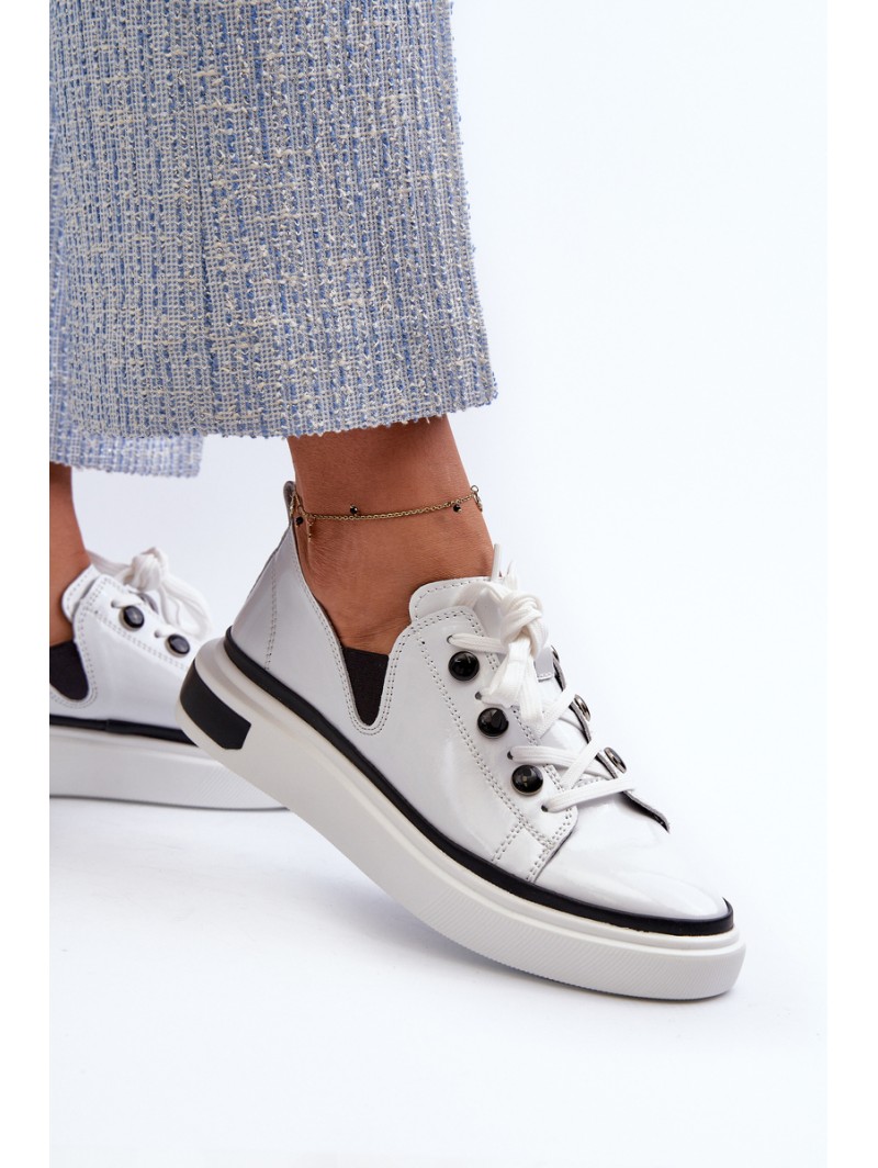 White Leather Women's Lacquered Sneakers D&A LR535