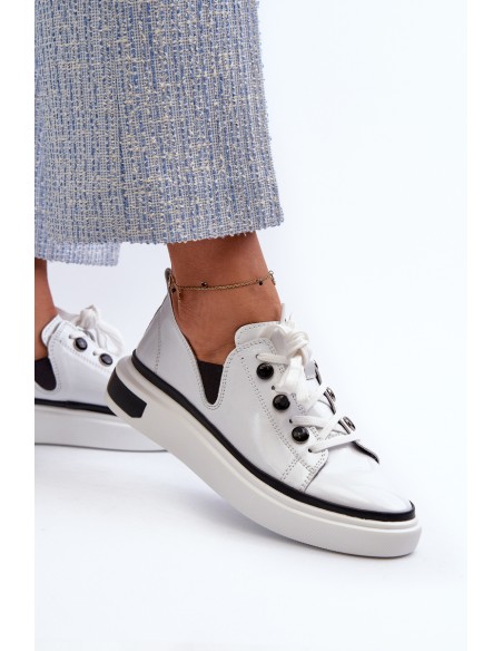White Leather Women's Lacquered Sneakers D&A LR535