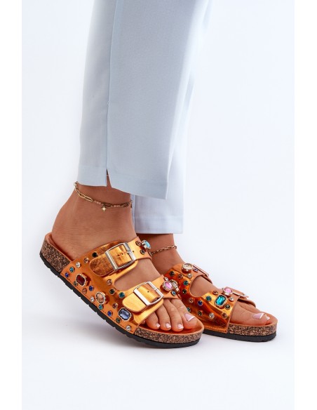 Decorated Women's Flip Flops with Buckles S.Barski MY121 Orange