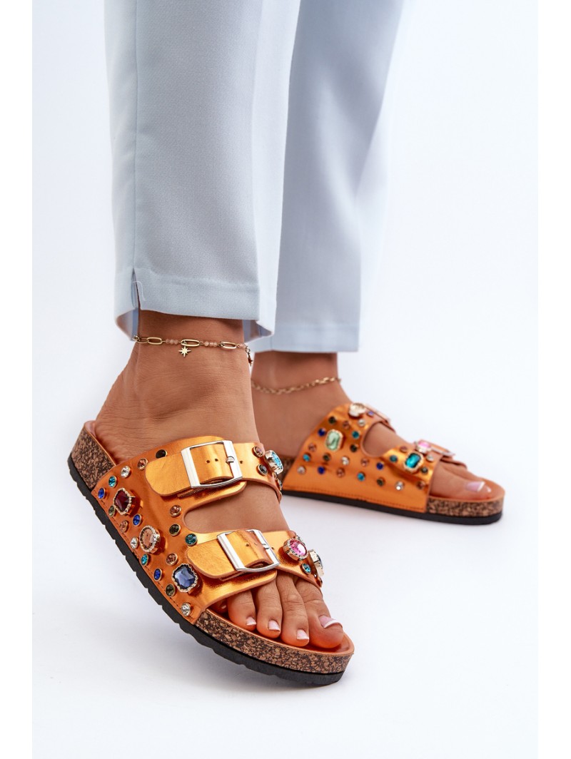 Decorated Women's Flip Flops with Buckles S.Barski MY121 Orange