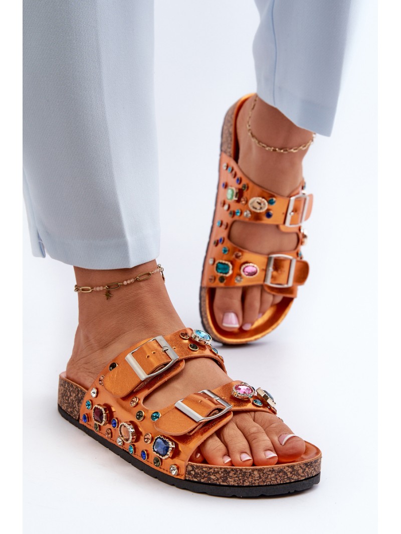 Decorated Women's Flip Flops with Buckles S.Barski MY121 Orange