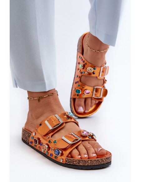 Decorated Women's Flip Flops with Buckles S.Barski MY121 Orange