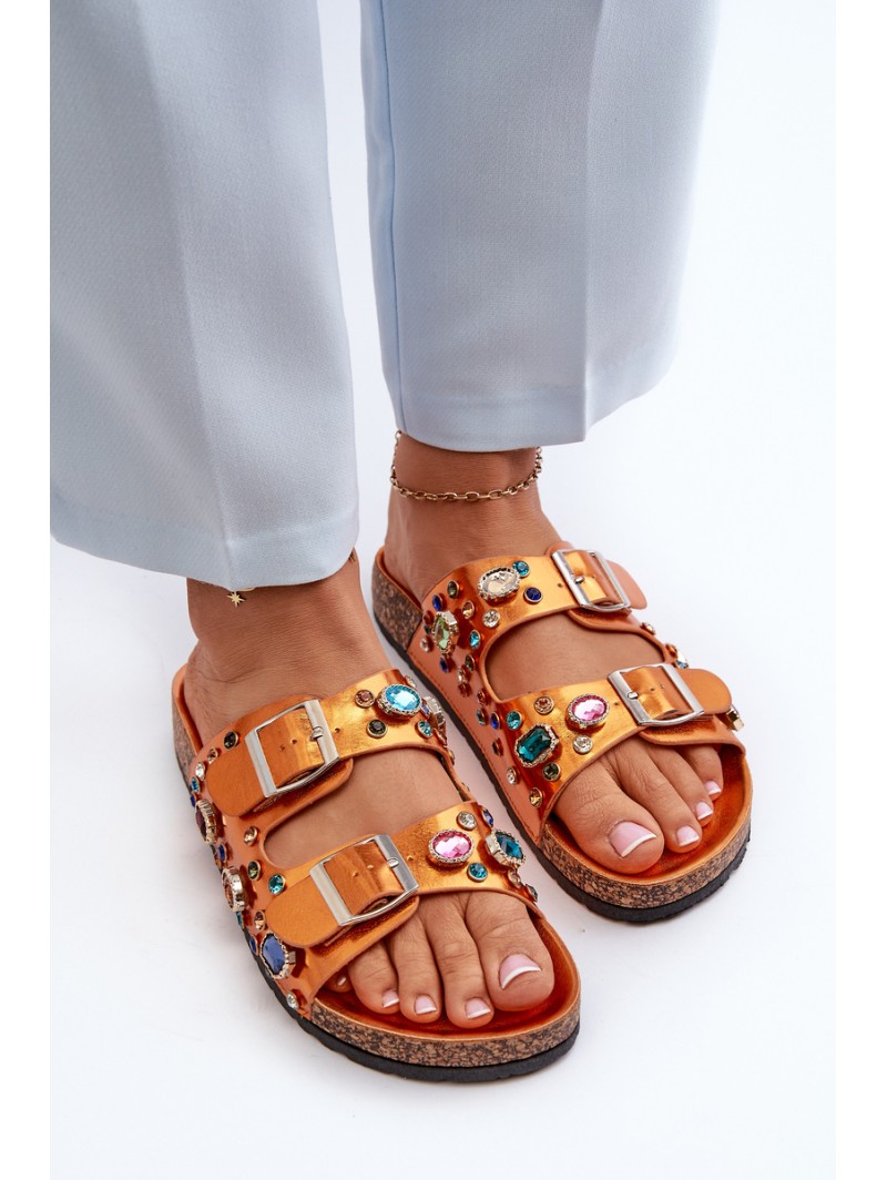 Decorated Women's Flip Flops with Buckles S.Barski MY121 Orange