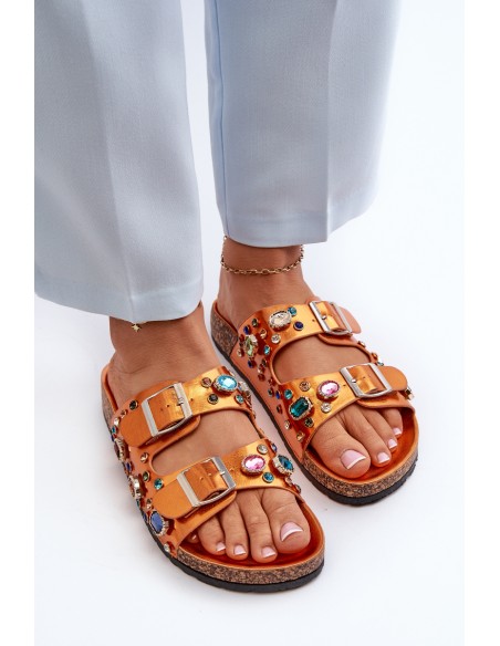 Decorated Women's Flip Flops with Buckles S.Barski MY121 Orange