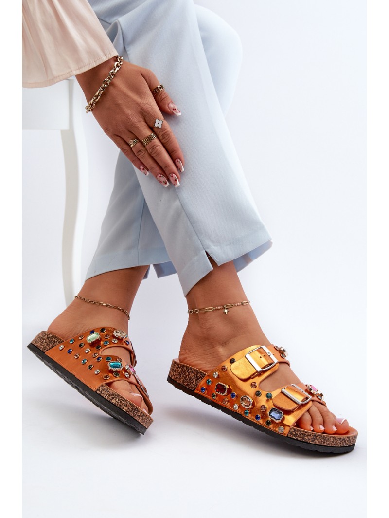 Decorated Women's Flip Flops with Buckles S.Barski MY121 Orange
