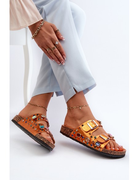 Decorated Women's Flip Flops with Buckles S.Barski MY121 Orange