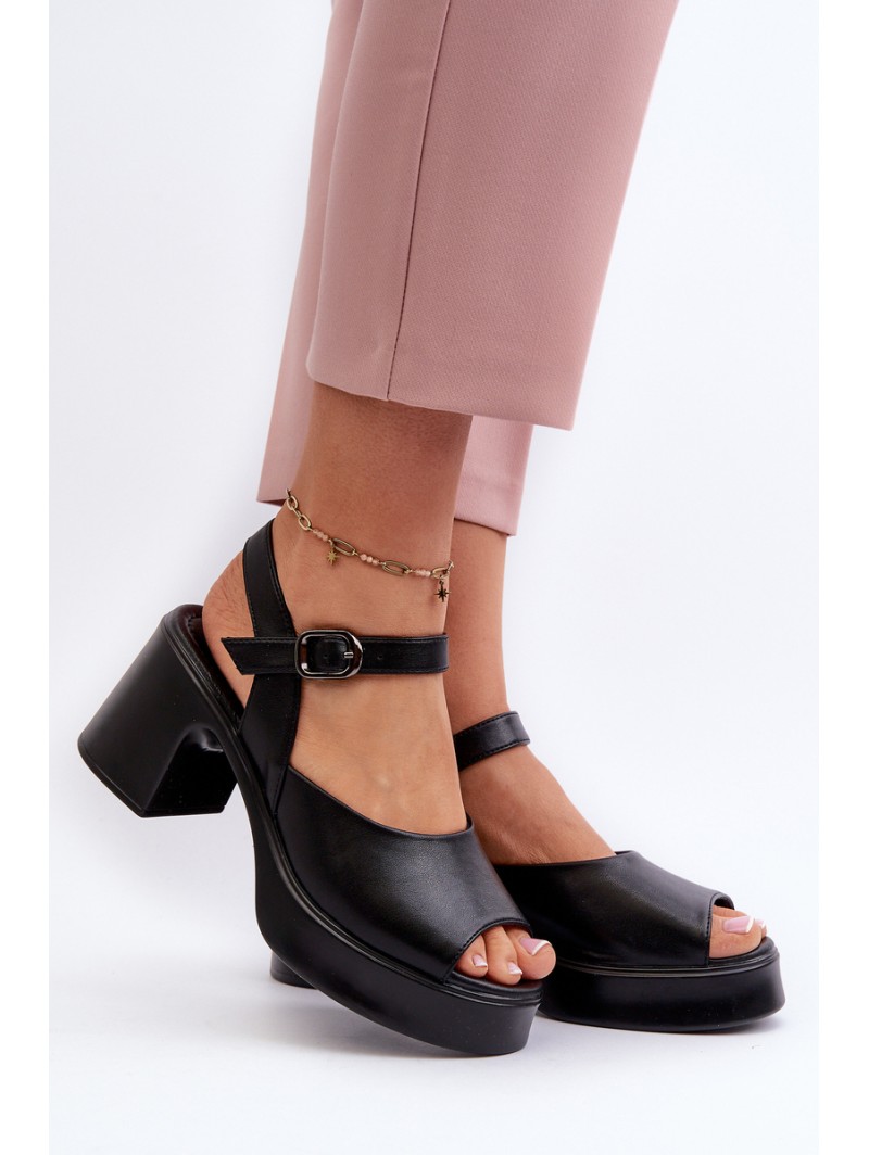 Women's Leather High Heel Sandals Vinceza 66627 Black
