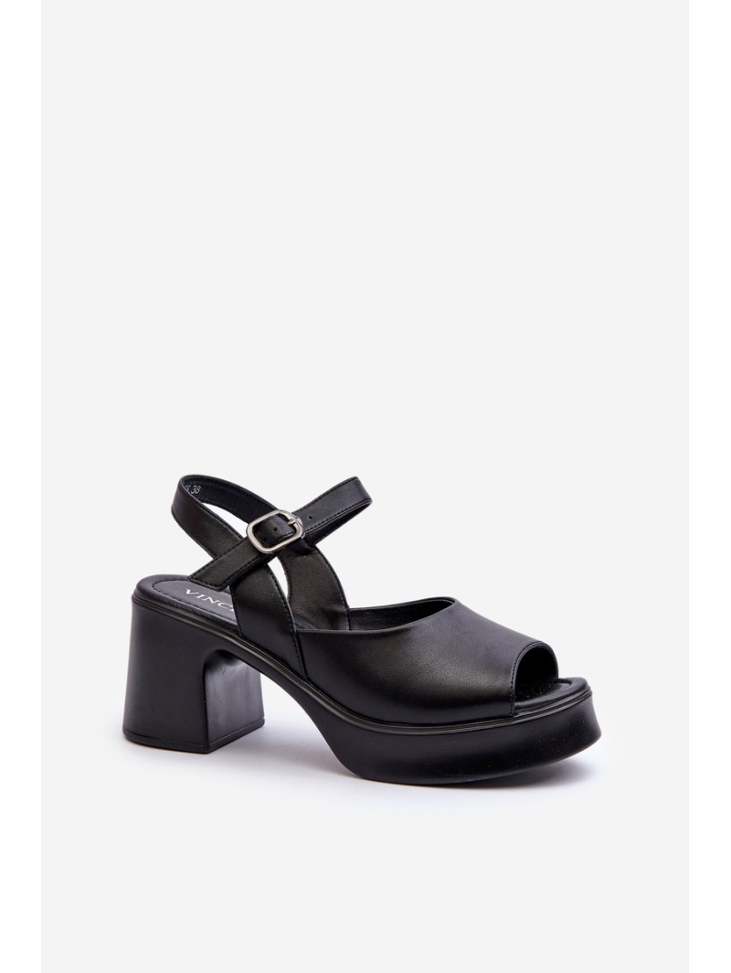 Women's Leather High Heel Sandals Vinceza 66627 Black