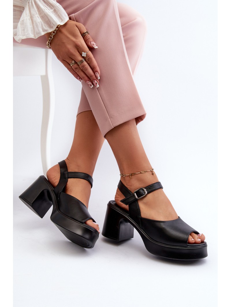 Women's Leather High Heel Sandals Vinceza 66627 Black