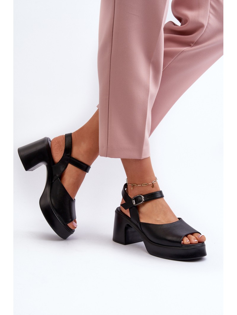 Women's Leather High Heel Sandals Vinceza 66627 Black