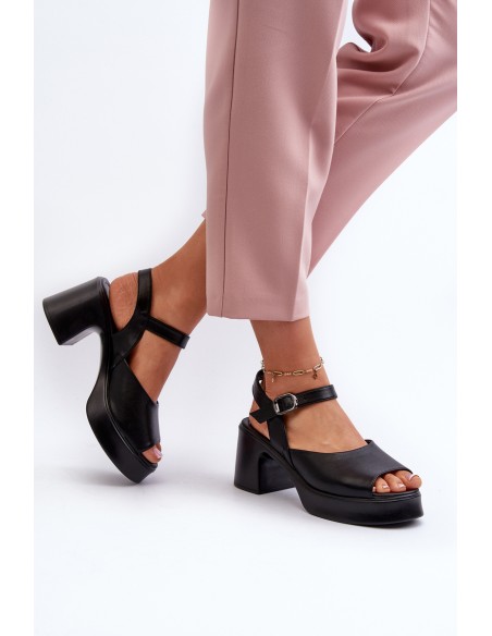 Women's Leather High Heel Sandals Vinceza 66627 Black