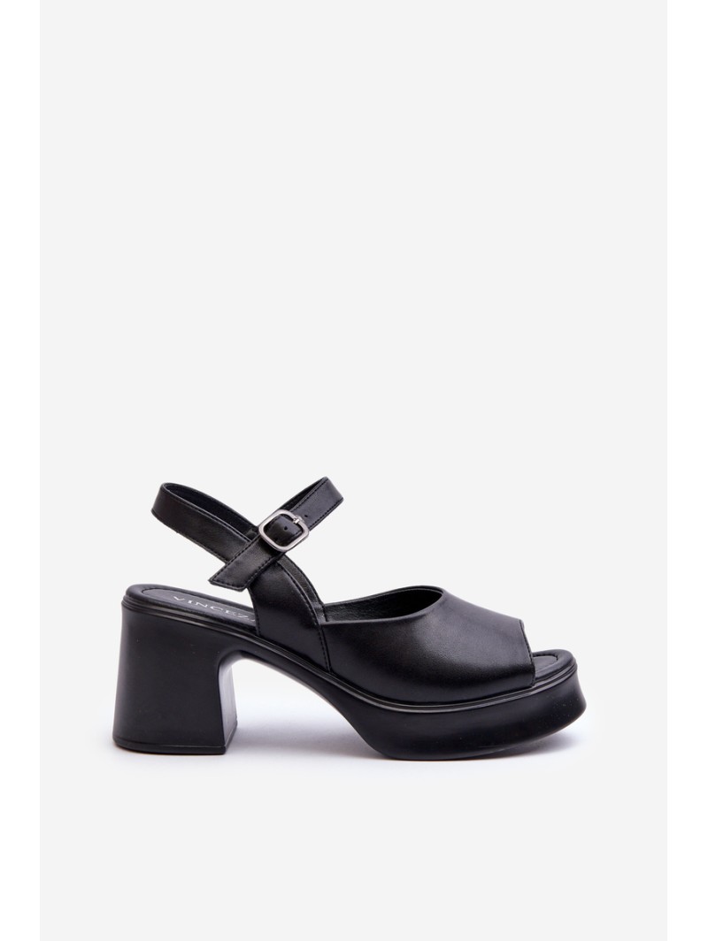 Women's Leather High Heel Sandals Vinceza 66627 Black