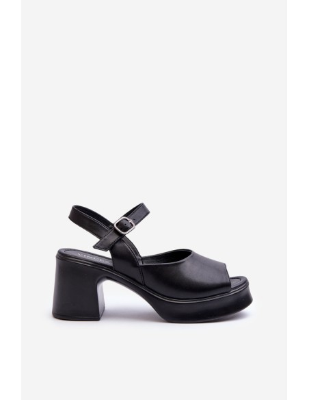 Women's Leather High Heel Sandals Vinceza 66627 Black
