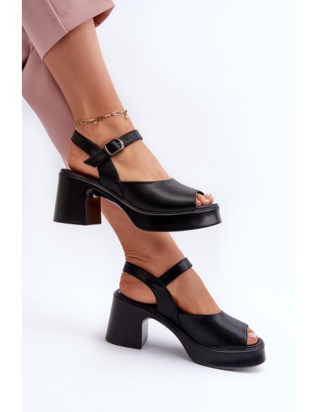Women's Leather High Heel Sandals Vinceza 66627 Black