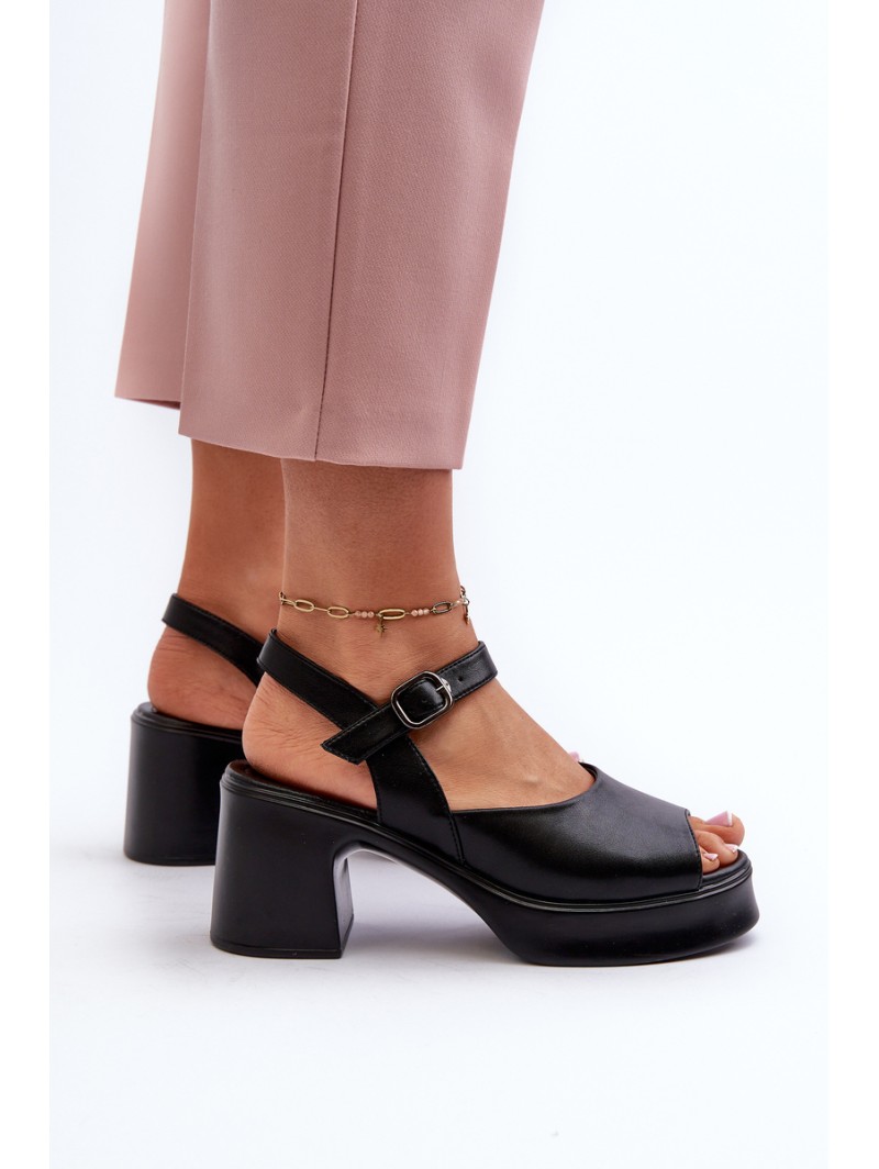 Women's Leather High Heel Sandals Vinceza 66627 Black