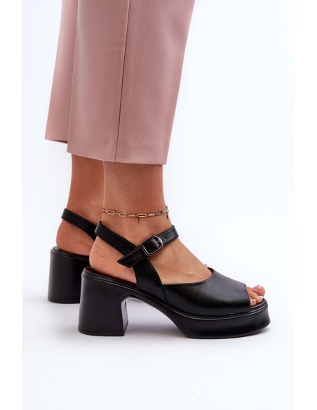 Women's Leather High Heel Sandals Vinceza 66627 Black