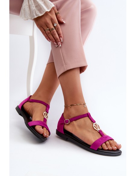 Women's Flat Sandals with Gold Embellishment Vinceza 17321 Fuchsia