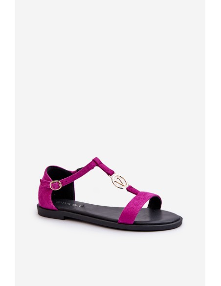 Women's Flat Sandals with Gold Embellishment Vinceza 17321 Fuchsia