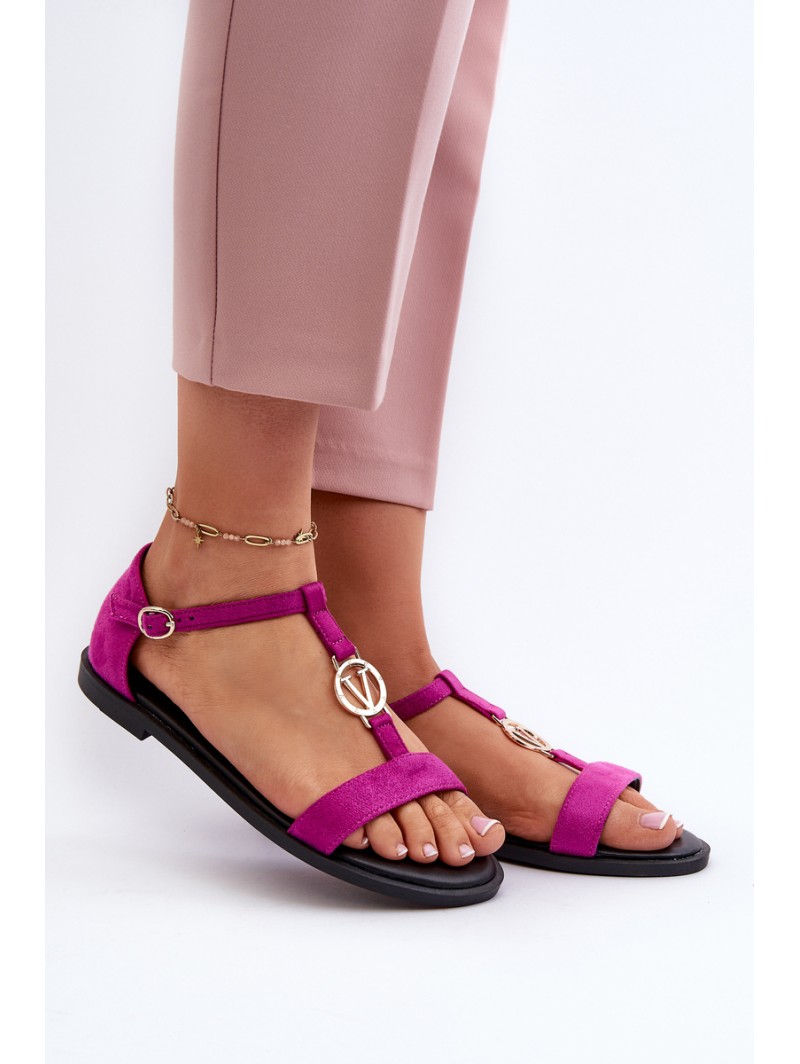 Women's Flat Sandals with Gold Embellishment Vinceza 17321 Fuchsia