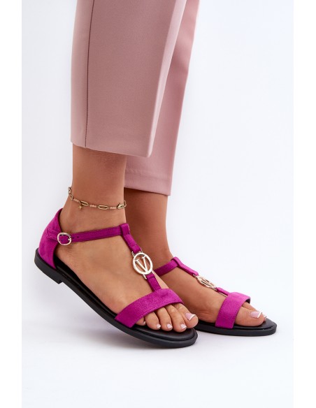 Women's Flat Sandals with Gold Embellishment Vinceza 17321 Fuchsia