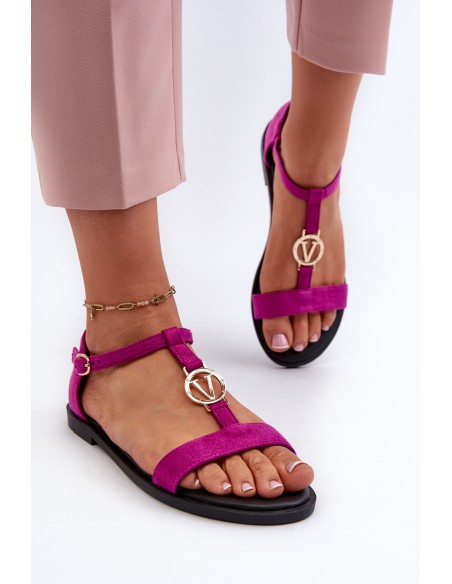Women's Flat Sandals with Gold Embellishment Vinceza 17321 Fuchsia