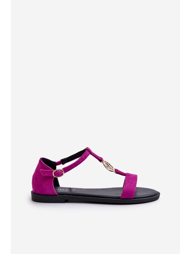 Women's Flat Sandals with Gold Embellishment Vinceza 17321 Fuchsia