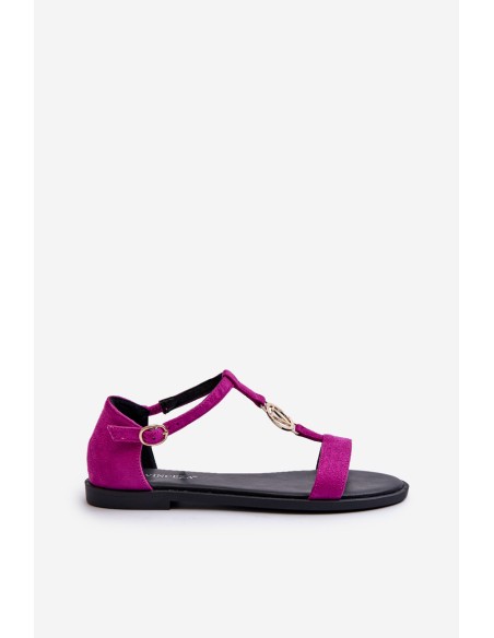Women's Flat Sandals with Gold Embellishment Vinceza 17321 Fuchsia