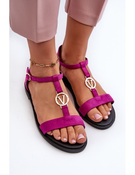 Women's Flat Sandals with Gold Embellishment Vinceza 17321 Fuchsia