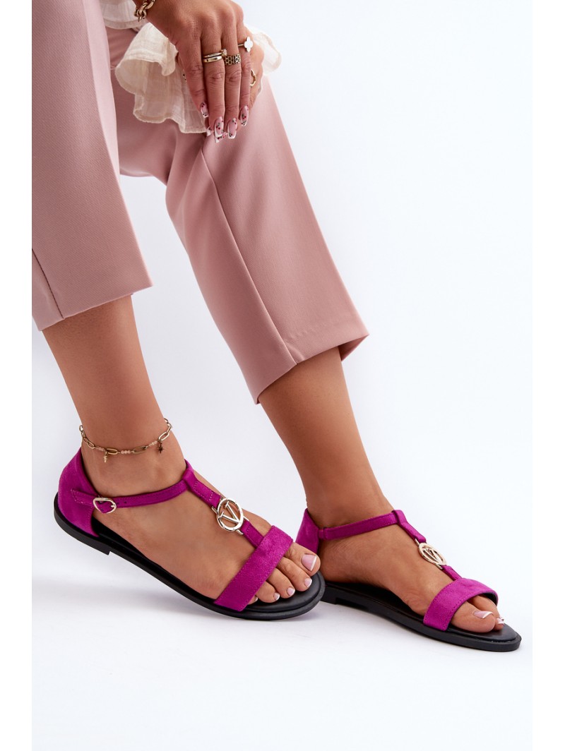 Women's Flat Sandals with Gold Embellishment Vinceza 17321 Fuchsia