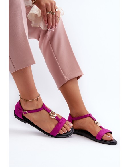 Women's Flat Sandals with Gold Embellishment Vinceza 17321 Fuchsia