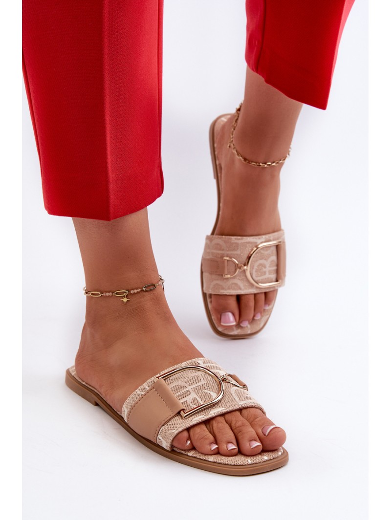 Shiny Women's Flip Flops with Embellishment Beige Taleci