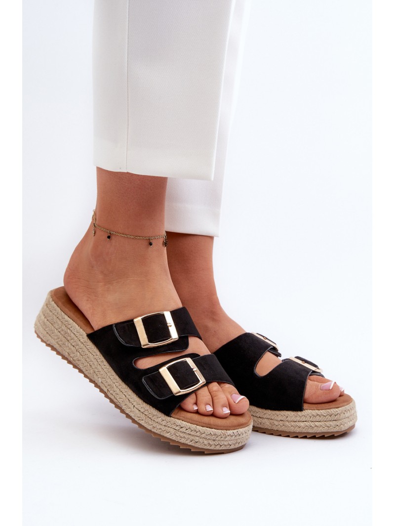 Women's black sandals with braided eco suede Zaloemi