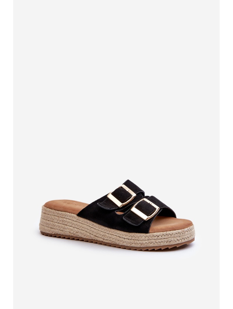Women's black sandals with braided eco suede Zaloemi