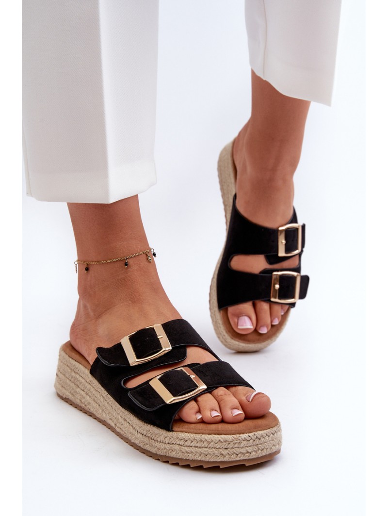 Women's black sandals with braided eco suede Zaloemi